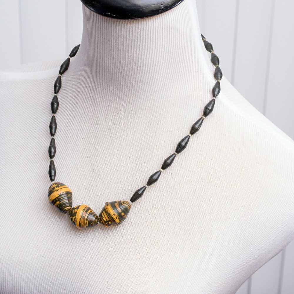 Black and yellow African beaded necklace
